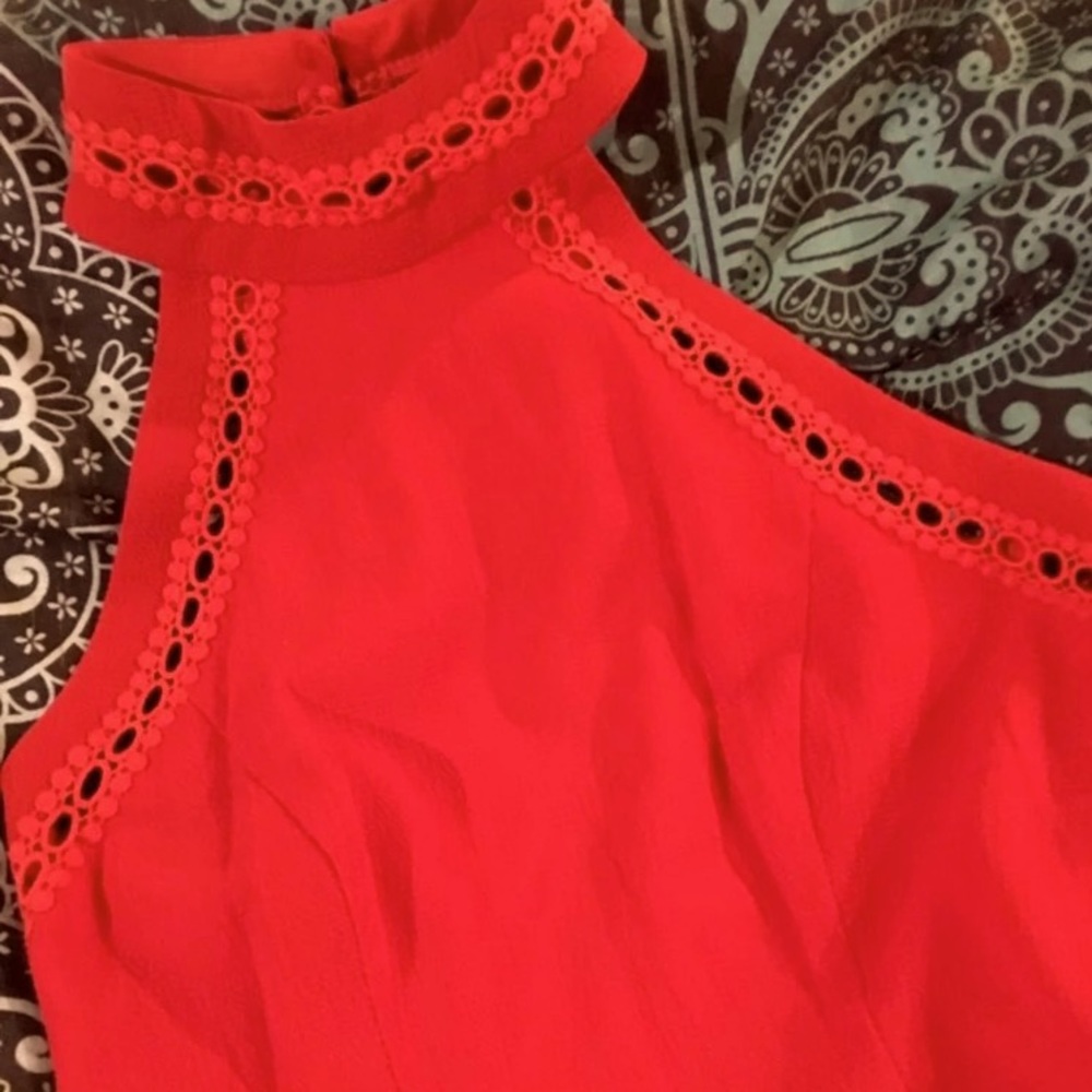 Red Scallop Cut Bib Neckline Fit & Flare Skater Dress NWT Size 3/4